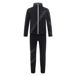 Clothing Sets Kids Girls Sportswear Figure Ice Skating Costume Long Sleeve Shiny Rhinestone Jacket Tops With Pants Set Sport Suit Tracksuit