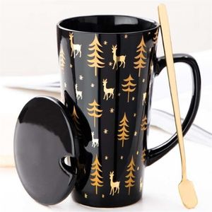 Creative Black White Mug Set Par Cup with Lock Spoon Personlighet Milk Juice Coffee Water Cups Easy Carry Travle Home Mug T20246G