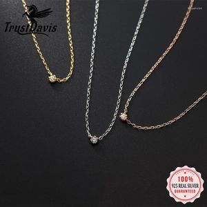 Pendants TrustDavis Real 925 Sterling Silver Fashion Moon Star Dazzling CZ Choker Necklace For Women Wedding Birthday Fine Jewelry DB108