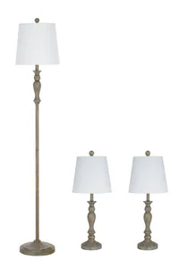 Golvlampor bättre hem trädgårdar modern bondgård 3-pack bord och lampuppsättning träfinish