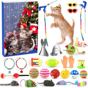 Cat Toys Advent Calendar Christmas 24Pcs Interactive Kitten Toys Cat Collars Assortments Cat Feather Teaser Catnip Fish 240118