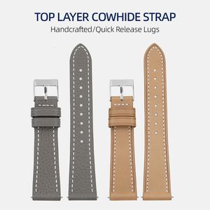 Handgjorda getläder Watchband 18 19 20 21 22mm Snabbutgåva äkta läderband Lätt mjuk armband Mensarmband 240124