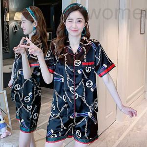 Women's Sleep & Lounge Designer sleepwear 2024 summer New brand Short sleeve shorts V-neck Women Pajamas Set Ice Silk Printed Pyjamas 09CQ