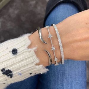 Bangles inner 60mm micro pave cz star open bangle bracelet for women Christmas gift cute lovely star trendy hand bracelets