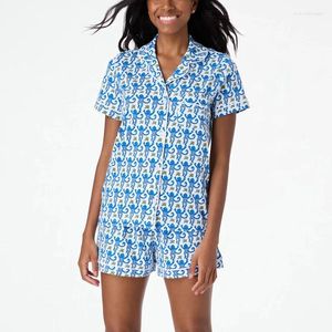 Damen-Nachtwäsche, Preppy Monkey-Pyjama-Set, Damen-Y2k-Kleidung, Reverskragen, einreihiges, kurzärmliges Hemd, Oberteil und Shorts im 2000er-Jahre-Stil