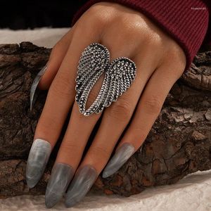 Cluster Rings Fashion Angel Wings Ring Punk Biker Jewelry Three Colors Antique Gold Color Vintage Rhinestone For Men Women