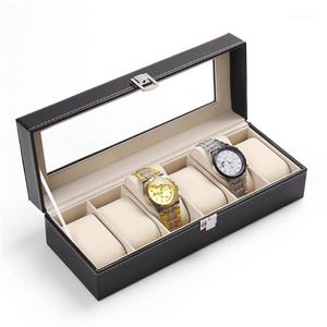 LISCN 시계 박스 5 그리드 시계 박스 케이스 PU 가죽 Caja Reloj 블랙 홀더 Boite Montre Jewelry Gift Box 20181246f
