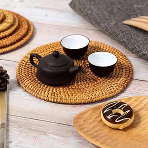 Table Mats Kitchen Rattan Coaster Bowl Mat Padding Insulation Pad Round Placemats Hand-made