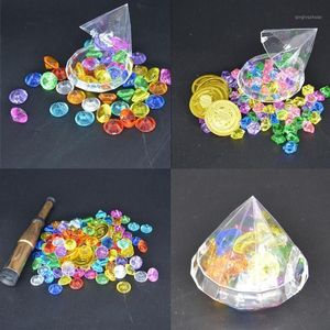 Treasure Hunting Box Children Treasure Box Retro Plastic Toy Gold Coins and Pirate Gems Home Decor Birthday1361y