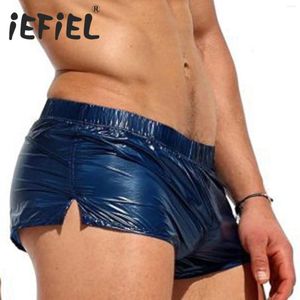 Men's Shorts Mens Slim Fit Glossy Swimming Trunks Boxer Low Rise Sides Slit Swim Bottoms Vacation Beach Pool Party Nightclub Costumes