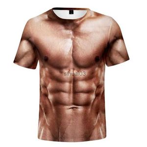 Men's T-Shirts 2022 Summer Funny 3d Muscle T Shirt Mens New Short-sleeved Fitness Cool Top Tee Streetwear Cosplay Fake Muscle T Shirt Belly