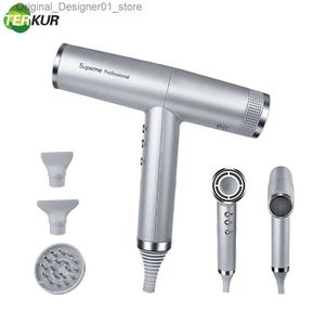 Hair Dryers Frequency Conversion Professional Salon Ionic Hair Dryer Light Weight Strong Wind 6 Speed Negative Ion Bolwdryer with 3 Nozzle Q240131