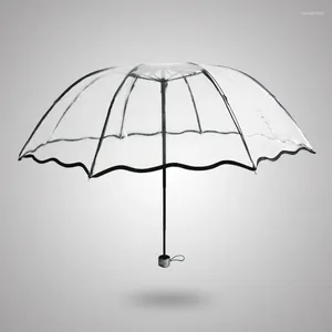 Guarda-chuvas transparente dobrável guarda-chuva não automático homens ondulação borda à prova de vento chuva mulheres plástico claro senhoras ao ar livre guarda-sol