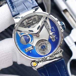 Wersja nowy mega jacht 44 mm 6319-305 Enamel 3D Blue Dial Automatyczne turbillon męskie zegarek stalowe zegarki skórzane Hell225p