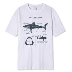 メンズTシャツグレートホワイトシャークアナトミーTシャツ新しいサマーメンズストリートショートスリーブヒップホップパンクスタイルボーイカジュアルトップファッションホワイトティー