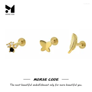 Stud Earrings MC S925 Sterling Silver Flat Helix 18k Gold Feather Heart Flower Earring For Women Trinket Aretes Single Piercing Ear