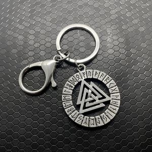 Keychains Metal Carving Nordic Viking Celtic Rune Triangle Knot Pendant Keychain Religious Belief Key Ring