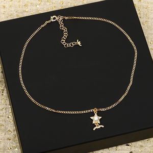 Designer Luxury Brass Necklace Famous French Brand Classic Double Letter Five Pointed Star Pendant Inlaid Water Diamonds Women Charm Jewel Girl Fashion Gift