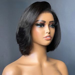 Brazilian Glueless Kinky Straight 13x4 Lace Front Wig BOB Closure Wig with Kinky Edges Lace Frontal Bob Simulation Human Hair Wig for Women