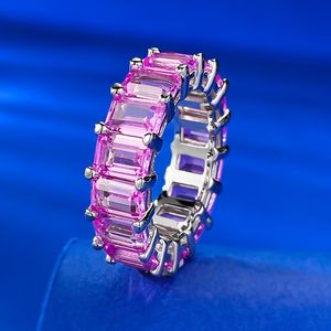 Real 100% 925 Sterling Silver Wedding Rings Pink Moissanite Diamond Women Eternity Bridal Ring Git
