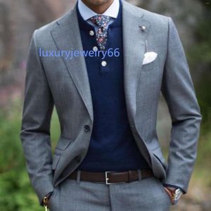 Mens Suits Lapel Grey Fashion Mens Wedding Suit Custom Groom Western Fit Business Tuxedo 2 Pieces