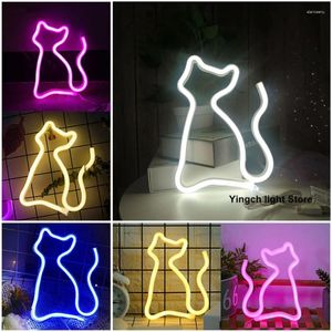 Luci notturne Gatto Luce al neon Insegna LED Figura di animale Lampada modellante Decorazione Ornamenti per camera Negozio di animali Festa per feste USB e alimentato a batteria