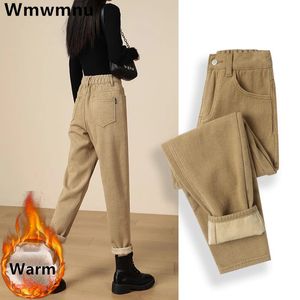 Winter Plush Baggy fotledslängd jeans sammet fodrad hög midja harem denim byxor vaqueros pantalones varma tjocka kvinnor jeansy 240125