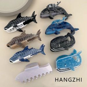 Grampos de cabelo HANGZHI Ocean Series Animal Grab Clip Azul Preto Baleia Tubarão Forma Cocar Presente Criativo Acessórios Para Mulheres Meninas