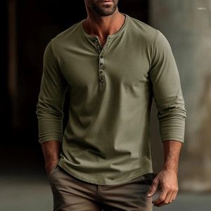 Männer T Shirts 2024 Casual Solide Langarm Pullover Tees Mode Mit Knöpfen Dünnes Hemd Streetwear Frühling Herbst Kragen Für männer