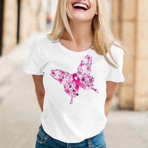Camisetas femininas camisetas soltas camisetas do dia do câncer de mama camiseta de manga curta borboleta de alta qualidade o-pescoço topos verão y2k camiseta