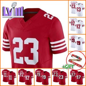 Custom San''francisco'49ers''football Jerseys 23 Christian McCaffrey 97 Nick Bosa 85 George Kittle 54 Fred Warner Scarlet White Vapor Men Mens Youth Limited Jersey