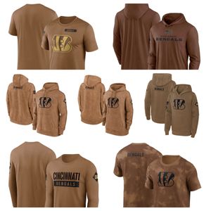 Felpa con cappuccio Cincinnati''Bengals''Men Donna Youth''Brown 2023 Salute To Service Club Pullover Felpa con cappuccio