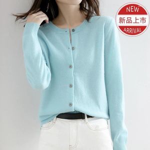 Women's Knits 15 Colors 2024 Autumn And Winter Wool Cardigan Round Neck Sweater Versatile Knitting Coat Solid