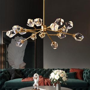 Zeitgenössische Metall Messing Kronleuchter Beleuchtung LED Nordic Lustre Cristal Pendente Deco Innen Hängelampe für Wohnzimmer304h