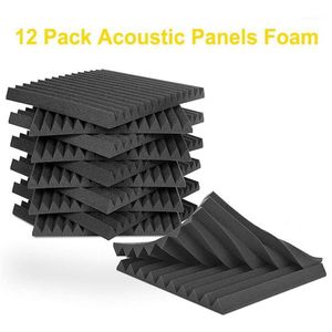 New 12Pcs Acoustic Foam Panel Tiles Wall Record Studio 12 x12 x1 Sound-proof Black Blue For Studio Home Recital Ha230s