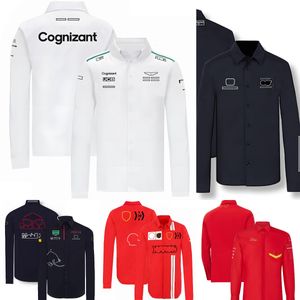 2024 New F1 Shirts Formula 1 Team Fashion Long Sleeve Shirt Spring Autumn Men's Fit White Black Casual Shirt Button-down Collar Shirt