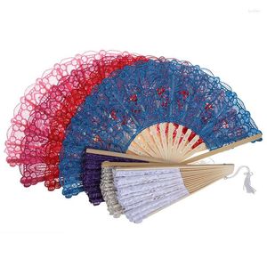 Decorative Figurines Bamboo Lace Arts Crafts Dance Hand Fan China Antique Red Hollow Out Embroidered Folding Eventail A Main Vintage Chinese