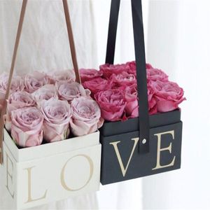 Blommor Box med Handhold Hug Bucket Rose Florist Gift Party Gift Packing Cardboard Packaging Box Bag274J