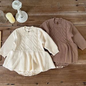ロンパーズ幼児の女の赤ちゃん編みドレスロンパーソリッドカラー長袖ジャンプスーツ韓国スタイル春秋の服