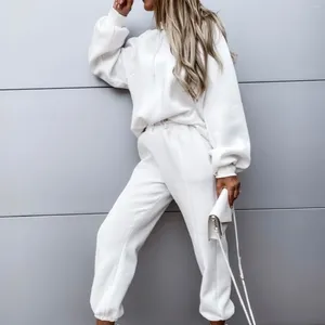 Damen Zweiteilige Hose Lady Hoodie und SweatPant elastische Taille Langarm Sweatshirt Hose Set einfarbig lässig Y2K für Frühling Herbst