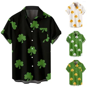 Mäns avslappnade skjortor St. Day ShirtSShort Sleeve Button Down Beach Flower Shirt N Big and Tall Tee For Men Print