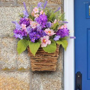 Decorative Flowers Long-lasting Flower Basket Artificial For Front Door Wedding Home Decor Farmhouse Hanging Wreath With Indoor