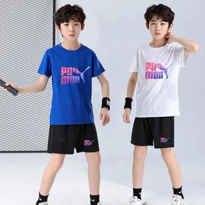 Clothing Sets Medium And Big Boys Suit Summer Sports Leisure Breathable Elastic Thin Short-Sleeved Top T-Shirt Five-Point Pants