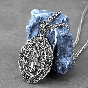 Pendant Necklaces Stainless Steel Virgin Mary Necklace Men And Women Angel Wings Cross Amulet Gift Religious Jewelry Wholesale