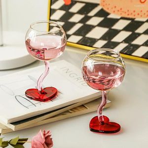Wine Glasses 2 Pieces Set Elegant Cups With Red Heart Base Cute Lovely Gift Box Packing Good For Wedding Events Party