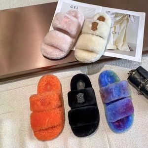 Slip-on Luxury shoe Woman teddy fuzzy Flop Flip Designer tazz Slipper plush leopard print home slide bear fluffy Winter Slippers Flat Heel furry Sandal indoor shoes