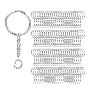 200pcs Zincir Gümüş Anahtar Halkası ve Açık Atlama Halkaları ile Anahtar Zincir Halkaları Bölünmeleri DIY DIY 1 inç 25mm302p