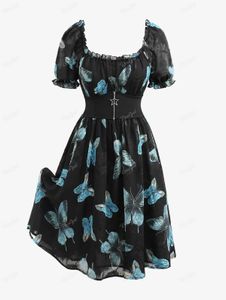 Grundläggande avslappnade klänningar Rosegal Plus Size Butterfly Tryckt veckad klänning för kvinnors vår- och sommargateklänningar med Pentagonal dragkedja Dekorativ väst J240130