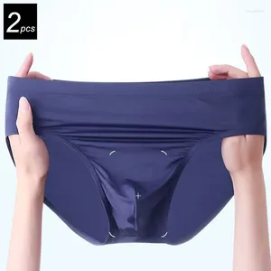 Underpants 2pcs Ice Silk Men Bulge Pouch Briefs Smooth Nylon Underwear Low Waist U Convex Male Panties Europe Size M-XXL