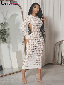 Sukienki swobodne dziwne puss, patrz przez sukienkę kobiety pusta jesienna Kici Enter Backless Bandage Bandage Maxi Bodycon Streetwear Sexy